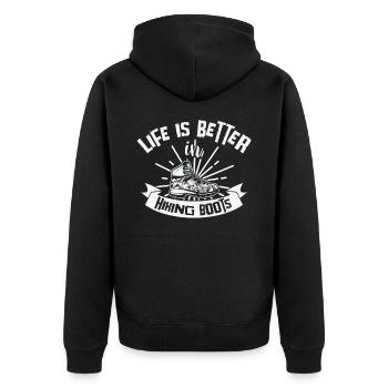 Life Is Better In Hiking Boots Berge Wandern - Unisex Premium Bio Zip Hoodie - Schwarz - Hinten - Nico (187cm)