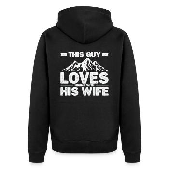 The Mountains are Calling Outdoor Wandern Wanderer - Unisex Premium Bio Zip Hoodie - Schwarz - Hinten - Nico (187cm)
