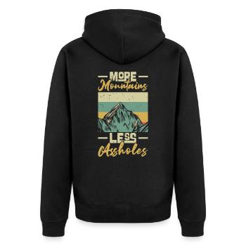 More Mountains Less Assholes Berge Wandern - Unisex Premium Bio Zip Hoodie - Schwarz - Hinten - Nico (187cm)