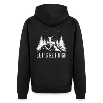 Let's Get High Wandern Berge Wanderer Outdoor Sort - Unisex Premium Bio Zip Hoodie - Schwarz - Hinten - Nico (187cm)
