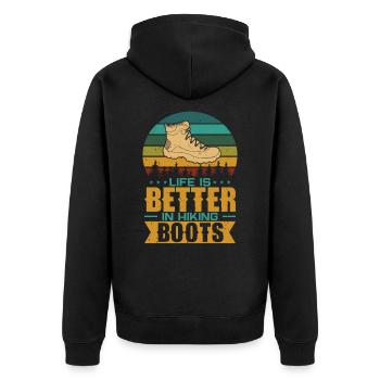 Life Is Better In Hiking Boots Berge Wandern - Unisex Premium Bio Zip Hoodie - Schwarz - Hinten - Nico (187cm)