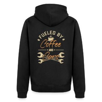 Fueled by Coffee and Cars Mécanicien automobile - Veste à capuche bio Premium Unisexe - noir - Dos - Nico (187cm)