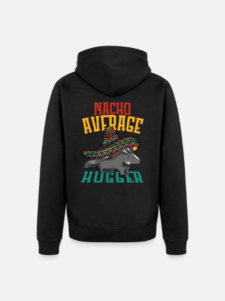 Nacho Average Hugger Porcupine Hedgehog - Unisex Premium Organic Zip Hoodie - black