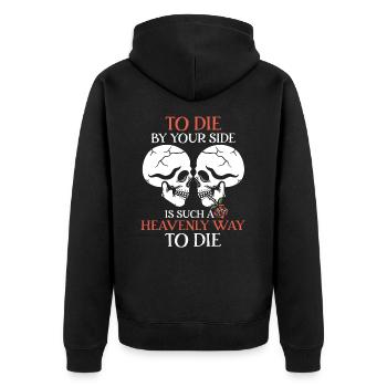 Romantic Gothic Skull Bones Skeleton Roses Death - Unisex Premium Bio Zip Hoodie - Schwarz - Hinten - Nico (187cm)