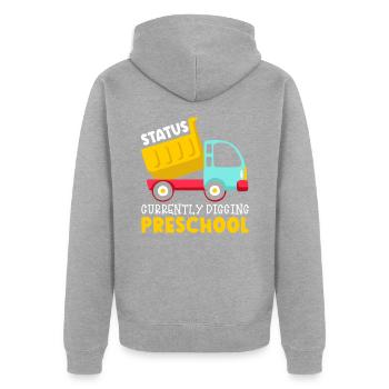 Les enfants retournent à l’école en train de creuser l’école maternelle - Veste à capuche bio Premium Unisexe - gris chiné - Dos - Nico (187cm)