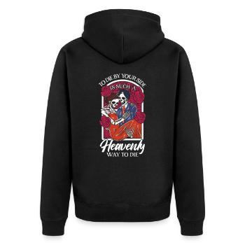 Romantic Gothic Skull Bones Skeleton Roses Death - Unisex Premium Bio Zip Hoodie - Schwarz - Hinten - Nico (187cm)