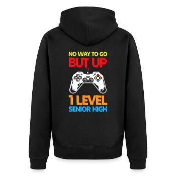 Teens Back to School No Way to Go Up One Level - Unisex Premium Organic Zip Hoodie - black - Back - Nico (187cm)
