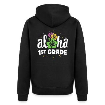 Aloha 1st Grade Tropical Teacher Erster Tag zurück - Unisex Premium Bio Zip Hoodie - Schwarz - Hinten - Nico (187cm)