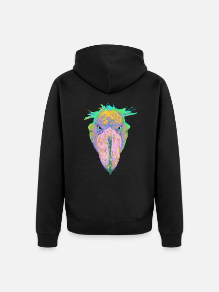Bunter Splash Vogel Schuhschnabel - Unisex Premium Bio Zip Hoodie - Schwarz