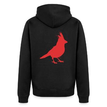 Bunter Fliegender Splash Vogel Rotkardinal - Unisex Premium Bio Zip Hoodie - Schwarz - Hinten - Nico (187cm)