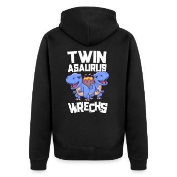 Twinasaurus Wracks Passende Dinosaurier Twin Boys - Unisex Premium Bio Zip Hoodie - Schwarz - Hinten - Nico (187cm)