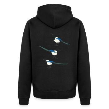 Lustige Vögel Elster - Unisex Premium Bio Zip Hoodie - Schwarz - Hinten - Nico (187cm)