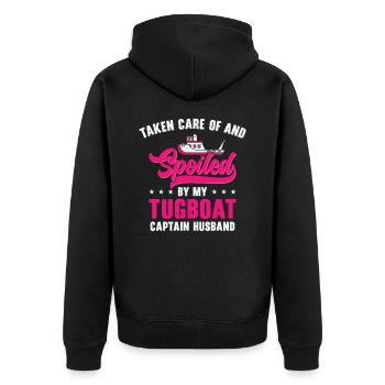 Tugboat Spoiled Tugboat Captain Ehemann Segeln - Unisex Premium Bio Zip Hoodie - Schwarz - Hinten - Nico (187cm)