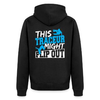 This Traceur Might Flip Out Freerunning Parkour - Unisex Premium Bio Zip Hoodie - Schwarz - Hinten - Nico (187cm)