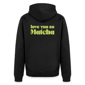 Vintage Love You So Matcha Geschenk für Barista Green - Unisex Premium Bio Zip Hoodie - Schwarz - Hinten - Nico (187cm)