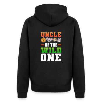 Uncle of the Wild One Nephew Niece - Unisex Premium Organic Zip Hoodie - black - Back - Nico (187cm)
