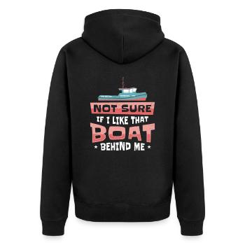 Schlepper Segler Kapitän Bootseigner Meer - Unisex Premium Bio Zip Hoodie - Schwarz - Hinten - Nico (187cm)