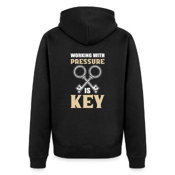 Working With Pressure Is Key Locksmith - Unisex Premium Bio Zip Hoodie - Schwarz - Hinten - Nico (187cm)