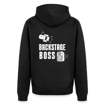 Backstage Boss Event Technician Crew - Unisex Premium Organic Zip Hoodie - black - Back - Nico (187cm)
