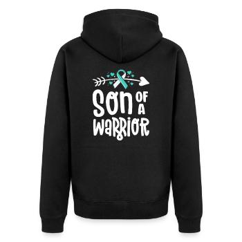 Son Of A Warrior Teal White Cervical Cancer - Unisex Premium Organic Zip Hoodie - black - Back - Nico (187cm)