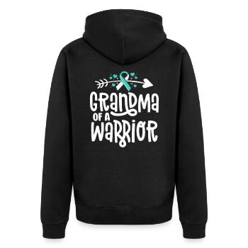 Grandma Of A Warrior Teal Cervical Cancer Family - Unisex Premium Organic Zip Hoodie - black - Back - Nico (187cm)