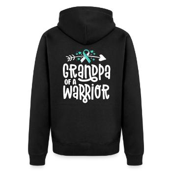 Grandpa Of A Warrior Teal Cervical Cancer Family - Unisex Premium Organic Zip Hoodie - black - Back - Nico (187cm)