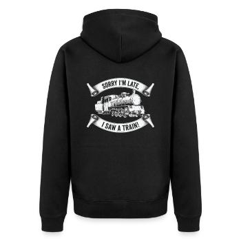 Train Locomotive Hobby Trainspotting Railfan - Unisex Premium Organic Zip Hoodie - black - Back - Nico (187cm)