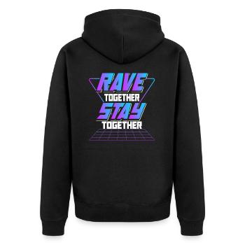 Raves Together Electronic Dance EDM DJ Club Music - Unisex Premium Bio Zip Hoodie - Schwarz - Hinten - Nico (187cm)