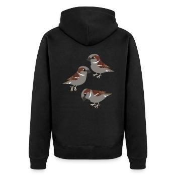 Hausspatzen Vögel Spatzen - Unisex Premium Bio Zip Hoodie - Schwarz - Hinten - Nico (187cm)