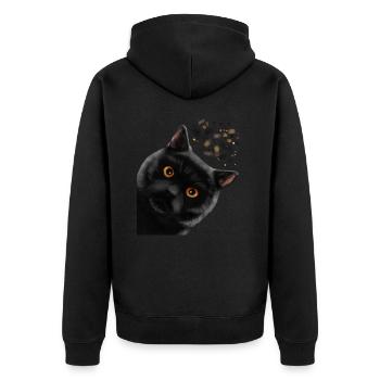 Curieux chat noir britannique à poil court - Veste à capuche bio Premium Unisexe - noir - Dos - Nico (187cm)