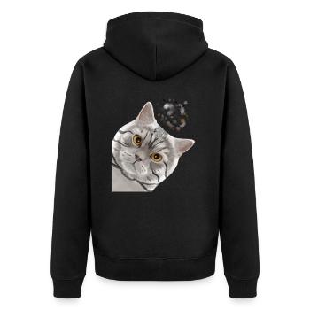 Curieux Tabby British Shorthair Cat - Veste à capuche bio Premium Unisexe - noir - Dos - Nico (187cm)