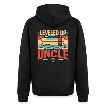 Leveled Up To Uncle Baby Nephew Niece - Unisex Premium Bio Zip Hoodie - Schwarz - Hinten - Nico (187cm)