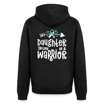 Schwiegertochter eines Kriegers Gebärmutterhalskrebs Teal - Unisex Premium Bio Zip Hoodie - Schwarz - Hinten - Nico (187cm)