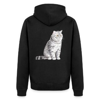 Chat sédentaire à poil court britannique tacheté - Veste à capuche bio Premium Unisexe - noir - Dos - Nico (187cm)