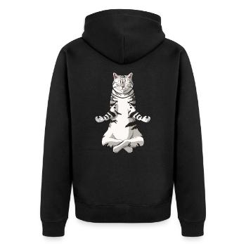 Drôle de Yoga Tabby British Shorthair Cat - Veste à capuche bio Premium Unisexe - noir - Dos - Nico (187cm)