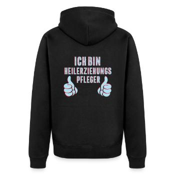Lustiges Motiv Ich bin Heilerziehungspfleger - Unisex Premium Bio Zip Hoodie - Schwarz - Hinten - Nico (187cm)