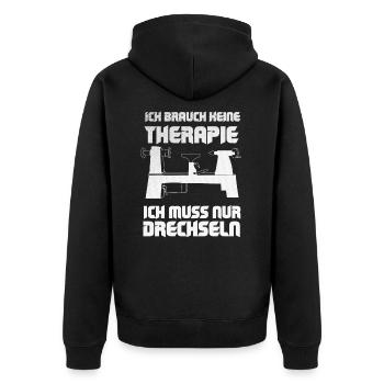 Keine Therapie Drechseln Drechselbank Drechsler - Unisex Premium Bio Zip Hoodie - Schwarz - Hinten - Nico (187cm)