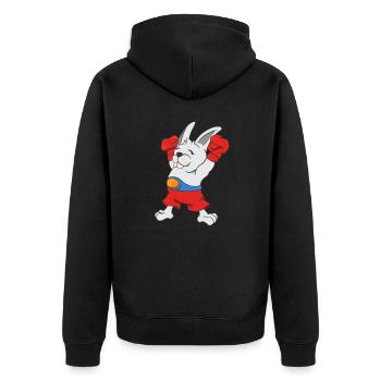 Boxing Hase Lustiger Boxer Cartoon Kampfsport - Unisex Premium Bio Zip Hoodie - Schwarz - Hinten - Nico (187cm)