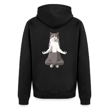 Lustige Yoga Bi-Colour Britisch Kurzhaar Katze - Unisex Premium Bio Zip Hoodie - Schwarz - Hinten - Nico (187cm)