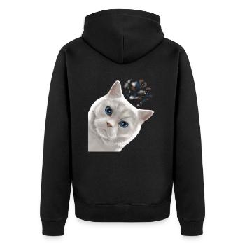 Drôle de chat blanc britannique à poil court - Veste à capuche bio Premium Unisexe - noir - Dos - Nico (187cm)