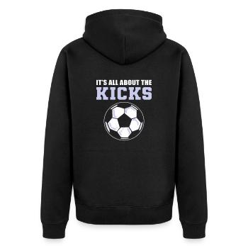 It's All About the Kicks Soccer - Unisex Premium Bio Zip Hoodie - Schwarz - Hinten - Nico (187cm)