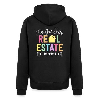 Dieses Mädchen verkauft Immobilien bekommen Empfehlungen Frauen - Unisex Premium Bio Zip Hoodie - Schwarz - Hinten - Nico (187cm)