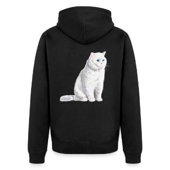 Chat sédentaire britannique à poil court blanc - Veste à capuche bio Premium Unisexe - noir - Dos - Nico (187cm)