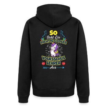 Volksschullehrer Volksschule Lehrkraft Lehrer - Unisex Premium Bio Zip Hoodie - Schwarz - Hinten - Nico (187cm)