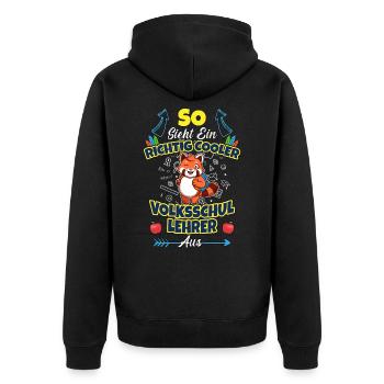 Volksschullehrer Volksschule Lehrkraft Lehrer - Unisex Premium Bio Zip Hoodie - Schwarz - Hinten - Nico (187cm)