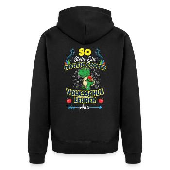 Volksschullehrer Volksschule Lehrkraft Lehrer - Unisex Premium Bio Zip Hoodie - Schwarz - Hinten - Nico (187cm)