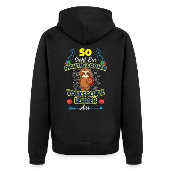 Volksschullehrer Volksschule Lehrkraft Lehrer - Unisex Premium Bio Zip Hoodie - Schwarz - Hinten - Nico (187cm)