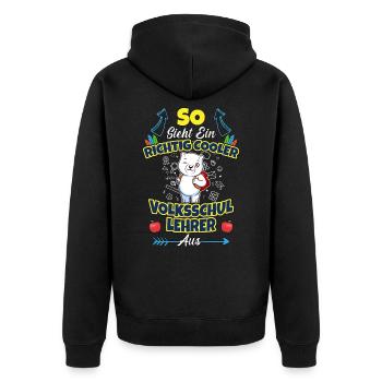 Volksschullehrer Volksschule Lehrkraft Lehrer - Unisex Premium Bio Zip Hoodie - Schwarz - Hinten - Nico (187cm)