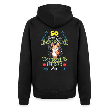Volksschullehrer Volksschule Lehrkraft Lehrer - Unisex Premium Bio Zip Hoodie - Schwarz - Hinten - Nico (187cm)