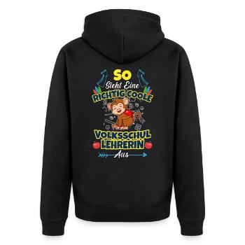 Volksschullehrerin Volksschule Lehrkraft Lehrerin - Unisex Premium Bio Zip Hoodie - Schwarz - Hinten - Nico (187cm)